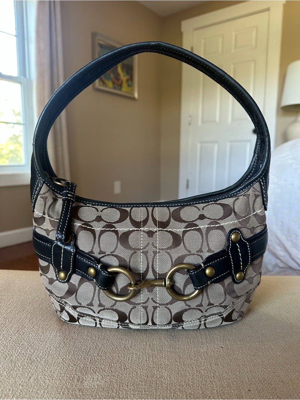 Vintage Y2K Coach Signature Belted Ergo Horsebit Shoulder Bag Khaki Black 11274